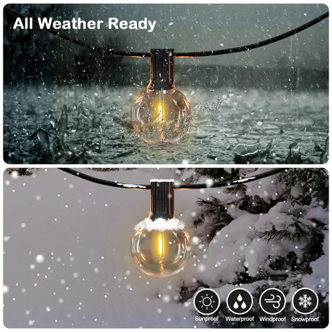 50Ft Led G40 Globe String Lights With 50 Plus 2 Dimmable Edison Bulbs, Shatterproof Outdoor Patio Lights in rain and snow