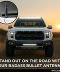 Truck with 50 Cal Bullet Antenna For Ford F150 F250 F350 Super Duty Raptor Bronco And Dodge Ram Matte Black Anti Theft Topper Upgrade