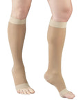 Womens Knee High Compression Stockings 15 To 20 Mmhg Sheer Nude Nylons 20 Denier Open Toe Support Hose with soft cuff.