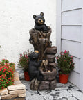 40.16 Inch High Five Tier Outdoor Bear Water Fountain With Two Black Bears Climbing A Tree For Garden Patio Yard Deck Farmhouse Exterior Chill Vibe Relaxation Resin Water Feature.