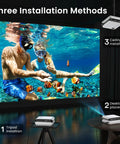 Native 1080P Bluetooth Projector with built-in speaker showing underwater scene on large screen for indoor movie nights