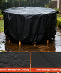 Round Outdoor Table And Chair Set Cover Fits 48 Inch Diameter By 28 Inch High Beefy Built 420D Waterproof UV Resistant Black cover under rain