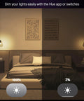 Bedroom with Smart Lighting Starter Kit With Bridge And Four Color Ambiance E26 Bulbs showing dimmable lighting effect.