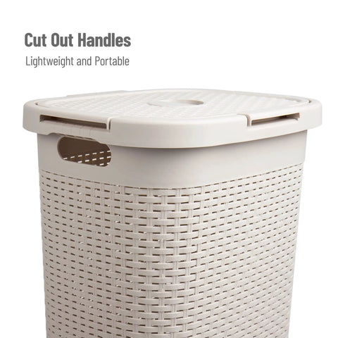 Slim Laundry Hamper With Lid 60L Tall Narrow Basket For Bathrooms Closets And Laundry Rooms Plastic Ivory Space Saver