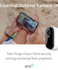 Outdoor Wireless Security Cameras Bundle With 2K Video, Battery Powered Two Camera System displayed with mobile app.