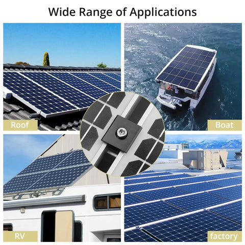 10 Pack Solar Panel Mid Clamps For Unistrut Aluminum Mounting Brackets 30mm And 35mm on roofs, boat, RV, and factory