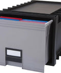 Heavy Duty Archive File Storage Box With 24 Inch Depth, Stackable Up To Ten High, featuring label holder and durable plastic design
