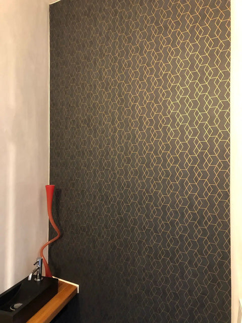 Peel And Stick Geometric Wallpaper In Dark Grey With Gold Hexagon Accents Self Adhesive Removable Contact Paper For Walls Or Cabinets