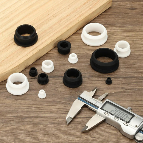 Set Of 5 Silicone Wire Grommets For 21mm Mounting Hole, 26mm Top Diameter, 3mm Thick, 16.5mm Inner Hole with caliper