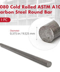 Cold Rolled AISI 1018 Carbon Steel Round Bar 0.375 Inch Diameter, 36 Inch Cut Length, shown from side and cut end view
