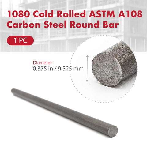 Cold Rolled AISI 1018 Carbon Steel Round Bar 0.375 Inch Diameter, 36 Inch Cut Length, shown from side and cut end view