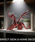 3D Metal Dragon Puzzle Kit For Adults High Detail Mechanical Model Building Set displayed on a wooden shelf as decor