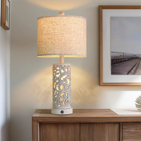 Dual Light Table Lamps With Touch Control, 3-Way Dimmable, Set Of 2, 24.75 Inch Tall, Ceramic Bedside Lamps With Linen Shade, lit glow