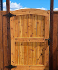 Wooden gate with 8 inch heavy duty black hinges from a six pack; includes screws and mounting hardware for barns and outdoor use.