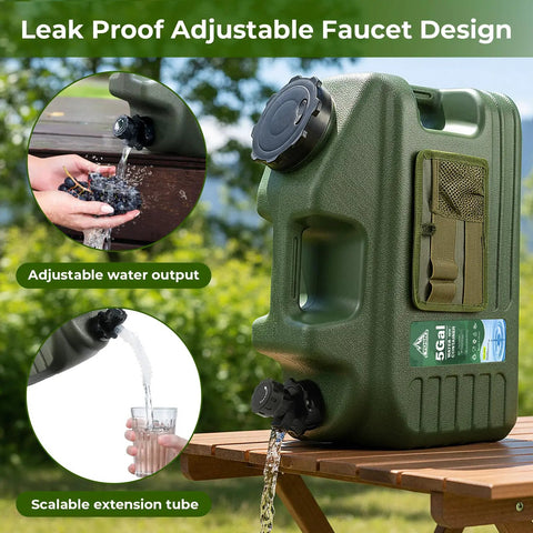 5 Gallon Water Jug For Camping And Outdoors, BPA Free Portable Water Dispenser With Spigot shown on a table
