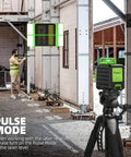 Worker using LR-5RG Laser Receiver for Line Lasers with Green and Red Beam Detection mounted on tripod in construction site