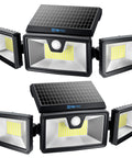 Outdoor Solar Security Lights 216 LED Flood Lights 2200 Lumens 6500K Daylight Ultra Wide 360 Degree Adjustable 3 Heads With 3 Modes