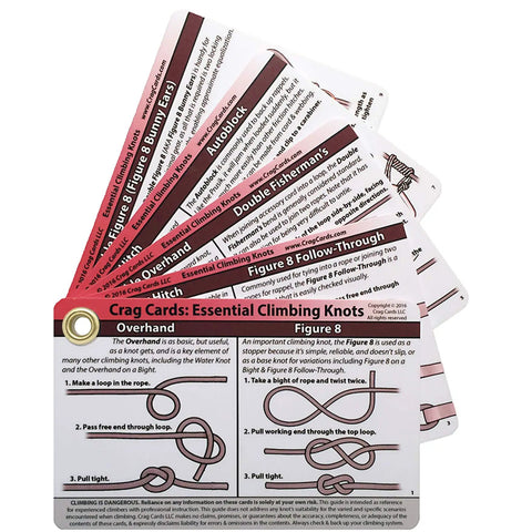 Pocket Climbing Knots Guide For Enthusiasts, card with essential belay, rappel, anchor, and rescue rope knots instructions