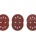 Six Piece 5 Inch 8 Hole Hook And Loop Sanding Discs Set With Open Coat Aluminum Oxide For Woodworking 60 120 And 180 Grits Dust Extraction Friendly