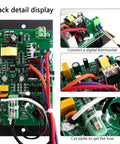 Back view of Digital Pro Controller Replacement For Pellet Grills With Meat Probes And Thermostat Board Sensor Fits Traeger BAC236 Grill Parts Bright LED Display Exact Cooking Thermostat Upgrade Plug N Play Easy Install Probes Hangers And Fuse Included with circuit board details.