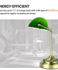 Morgan Antique Green LED Bankers Desk Lamp With Adjustable Arm, Energy Efficient Task Light, Flicker Free 750 Lumens