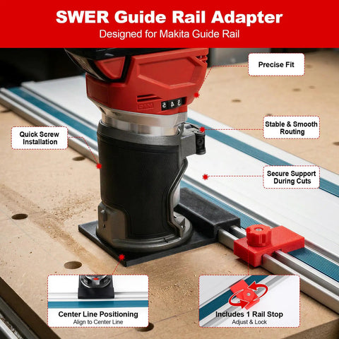 Heavy Duty Guide Rail Adapter Fits Milwaukee Compact Router Using Smooth As Butter Track Mounting And Dead On Alignment For Rock Solid Woodworking And No Sweat Precision Routing Setup with quick installation and precise fit.