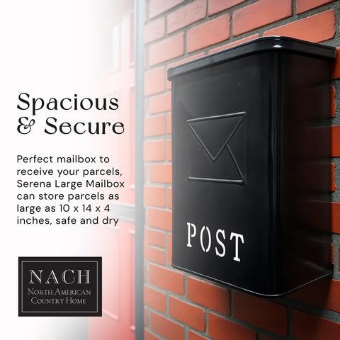 Classic London Style Wall Mount Mailbox In Black Matte Finish Outdoor Front Door Mailbox Weather Resistant Covered Mailbox For Outside Wall 9.5 x 4.72 x 14.96 Inches Old School Charm For Modern Homes displayed on a red brick wall