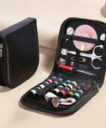 Go Ready 67 Piece Sewing Kit With Threads Needles Scissors And More For Travel Home And College open zip case view