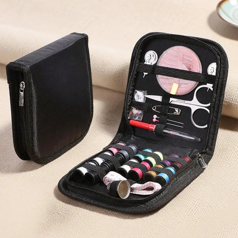 Go Ready 67 Piece Sewing Kit With Threads Needles Scissors And More For Travel Home And College open zip case view