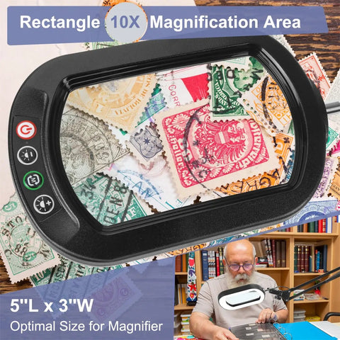 10X Lighted Magnifier With Clamp And Stand For Close Work Real Glass Lens 5 Color Modes Stepless Dimming for stamp inspection