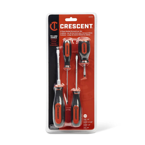 4 Pc Slotted Screwdriver Set With Dual Material Ergonomic Handles Precision Machined Tips Oil And Solvent Resistant Grip