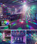 Lit Party Lights Sound Activated DJ Disco Light With 3 In 1 RGB Ball Effects in lively bar setting with colorful beams