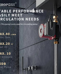 Efficient Hot Water Recirculating Pump 93W installed on plumbing, showcasing features like max 40L/min flow and 25DB quiet operation.
