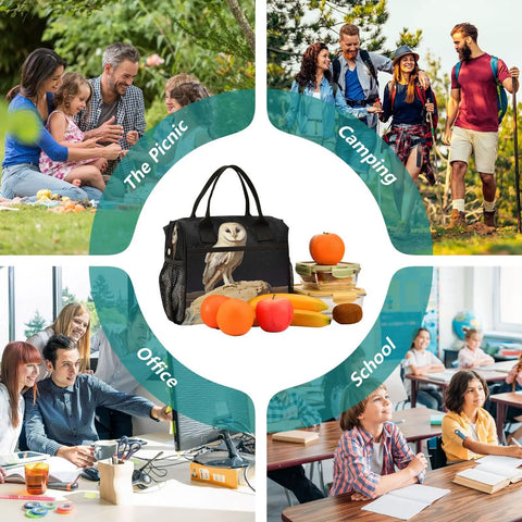 Large Insulated Lunch Bag With Owl Desert Landscape Design Portable Leakproof Soft Cooler Tote For Men Women Holds 18 Cans Beach Camp Picnic Road Trip with picnic, camping, office, and school settings.