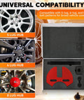 weyleity wheel hub removal tool set with storage case; red puller insert in foam, universal 5/6/8 lug hub compatibility