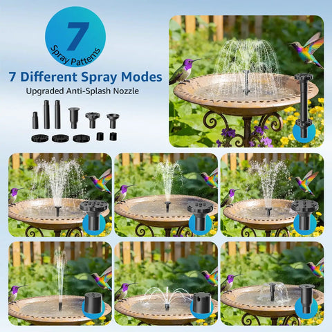 Solar Bird Bath Fountain Pump 8.5W Outdoor Solar Water Pump With 7 Spray Modes And 5 Ft Tubing, DIY Solar Powered Water Pump