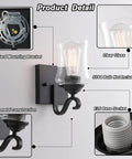 Winsmart Black Wall Sconces Set of Two Hard Wired, features sturdy metal construction and clear glass shade.