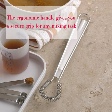 Stainless Steel Mini Egg Whisk And Handheld Milk Frother Foamer For Creamy Coffee Barista Grade Milk Frother Egg Beater on counter