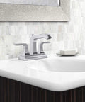Rubicon 4 Inch Centerset 2-Handle Bathroom Faucet In Vibrant Brushed Nickel Finish on modern sink