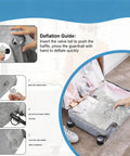 Deflation guide for Soft Touch Inflatable Bed Rail For Seniors With No Metal Bars, shown in travel suitcase for portability.