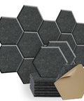 Twelve Pack Hexagonal Acoustic Panels Peel Stick Sound Dampening Foam Tiles Straight Up Dead Quiet Home Studio Wall Treatment, dark gray.