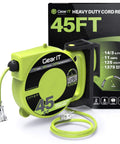 Auto Retracting 45 Foot Extension Cord Reel With 14 Gauge 14 3 AWG SJTW Cable Tangle Free Heavy Duty Power Cord 3 Outlets.