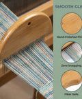 Weaving Comb Set for Newbies Three Piece Wood Knitting Loom Tool Kit with Large Eye Needle and Crochet Hook in use on tapestry.