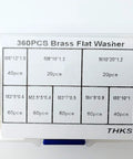 Brass Flat Washer Set 360 Pcs Assortment Kit M2 M2.5 M3 M4 M5 M6 M8 M10 With 0.4 To 1.2 mm Thickness, Perfect For Outdoor Humid Environments, Marine Hardware, Motors, Cylinders And Valves; clear box label with assorted brass washers