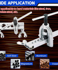 All In One Brake Line Flaring Tool Kit With Tubing Cutter for Copper Aluminum Brass Magnesium and Soft Steel displayed with materials.