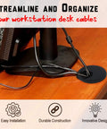 2.5 Inch Plastic Cable Grommet Desk Hole Cover for wire management in workstation, organizing cables through a 60mm opening.