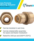 1/2 Inch To 3/4 Inch Push To Connect Brass Reducing Adapter FNPT Female End To Pipe Fitting For PEX Copper CPVC PE-RT HDPE