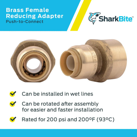 1/2 Inch To 3/4 Inch Push To Connect Brass Reducing Adapter FNPT Female End To Pipe Fitting For PEX Copper CPVC PE-RT HDPE