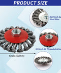 Front view of WENORA 3-pack 4-inch carbon-steel wire wheel brush for angle grinder with 5/8-11 threaded arbor