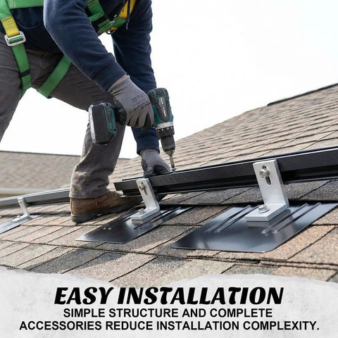 Installation of 16 Pack Aluminum L Bracket Solar Racking Kit With Flashing For Roof Mounting On Asphalt Shingle And Composite Roofs